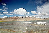 Ladakh - Tso-Kar lake, surrounded by white salt deposits that contrast with the blue of the waters. 